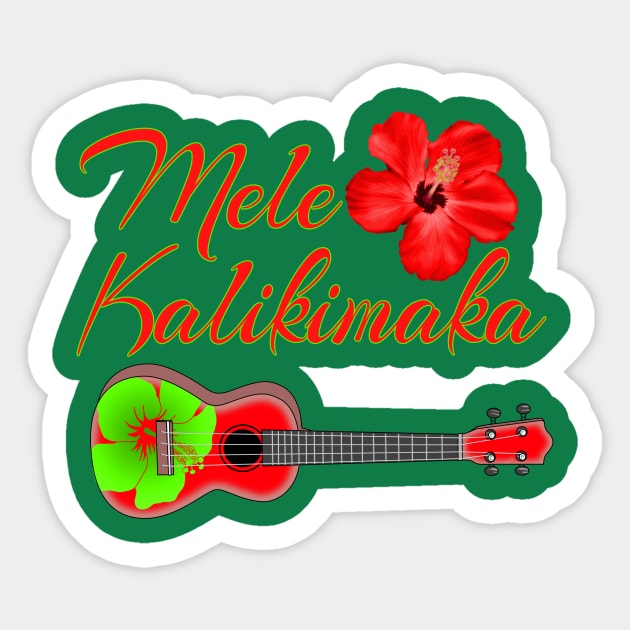 Mele Kalikimaka Hawaiian Ukulele Sticker by macdonaldcreativestudios